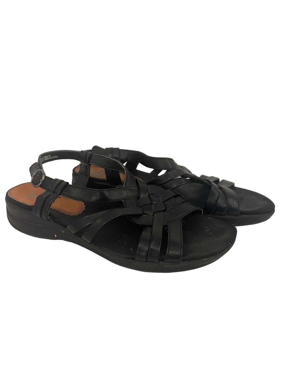 Yuu  Women's Black Jurisa Leather Strappy Sandals Size 8.5
